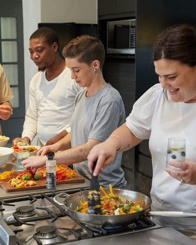 Group cooking class in a modern kitchen